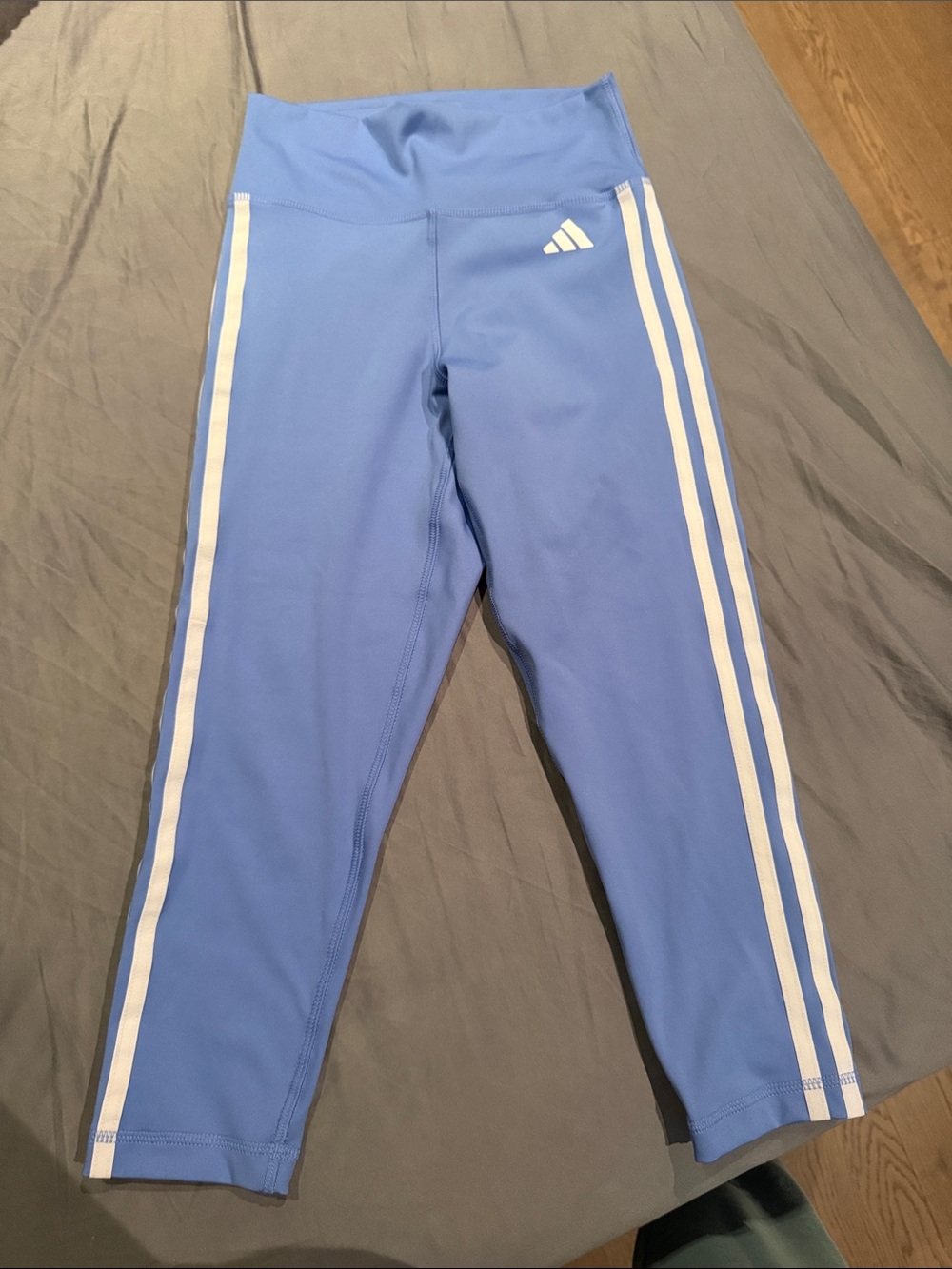 adidas Light Blue Capri Leggings with White Side Stripes